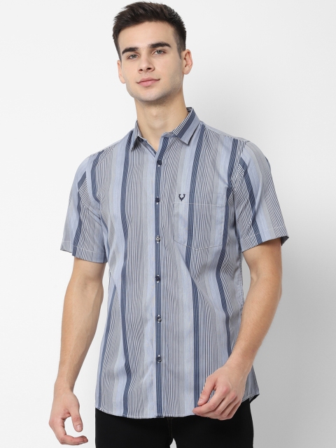 

Allen Solly Men Navy Blue & Off-White Slim Fit Striped Casual Shirt