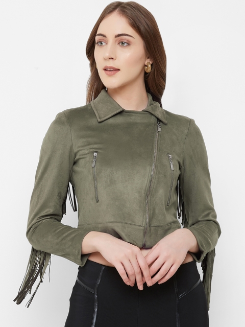 

bebe Women Olive Green Solid Tailored Jacket