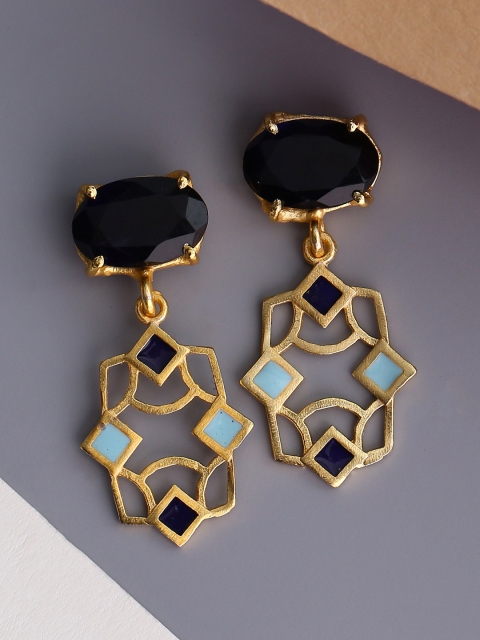 

Shoshaa Black Gold Plated Enamelled Contemporary Drop Earrings