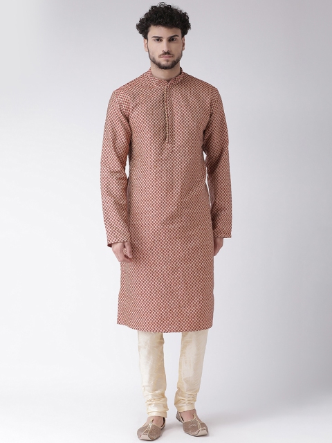

TABARD Men Beige & Maroon Woven Design Kurta with Churidar
