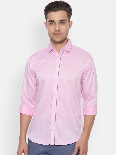 

V Dot Men Pink Slim Fit Self Design Casual Shirt