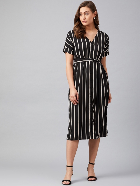 

Femella Women Black Striped A-Line Dress