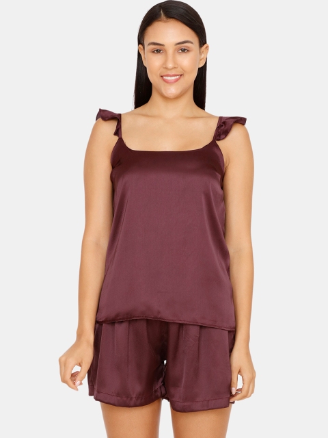 

Zivame Women Maroon Solid Night suit