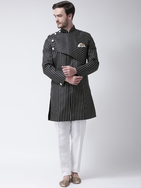

SG RAJASAHAB Men Black & White Silk Sherwani Set