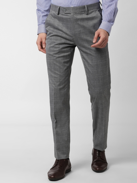 

Peter England Men Grey Slim Fit Checked Regular Trousers