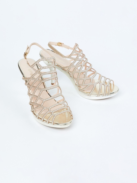 

Ginger by Lifestyle Women Gold-Toned Textured Gladiator Stilletos