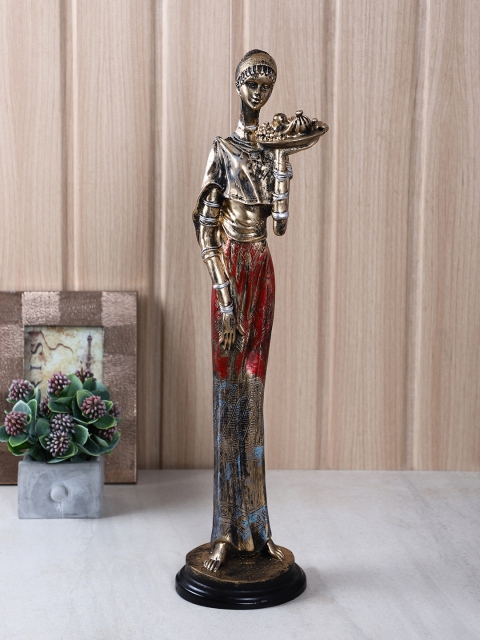 

TIED RIBBONS Gold-Toned & Red Handcrafted Decorative Lady Figurine Showpiece