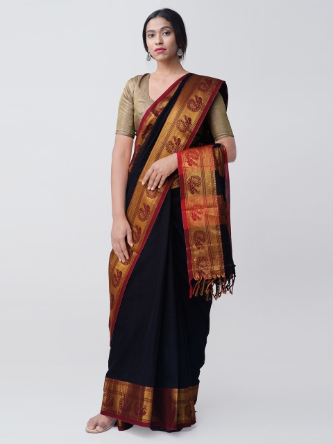 

Unnati Silks Black Pure Cotton Woven Design Narayan Peth Saree