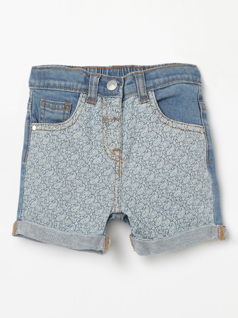 

Juniors by Lifestyle Girls Blue Printed Regular Fit Denim Shorts