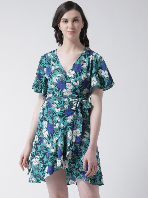 

Aayna Women Green & Blue Printed Wrap Dress