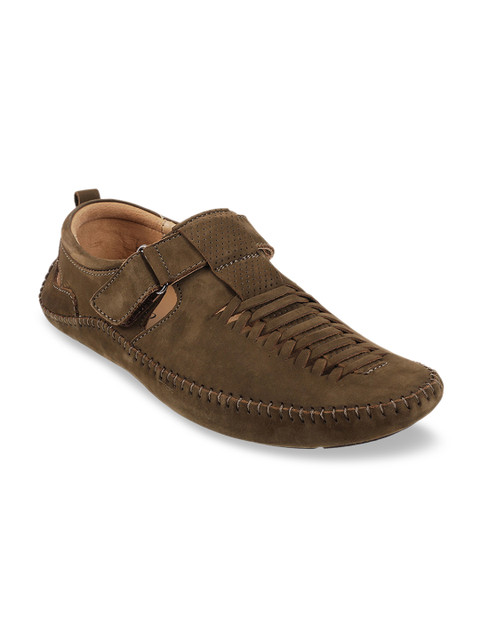 

Metro Men Brown Solid Leather Shoe-Style Sandals
