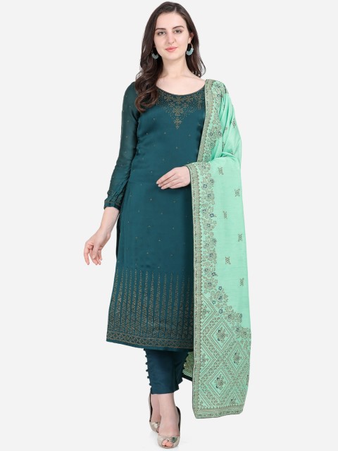 

Stylee LIFESTYLE Teal Green Satin Semi-Stitched Dress Material