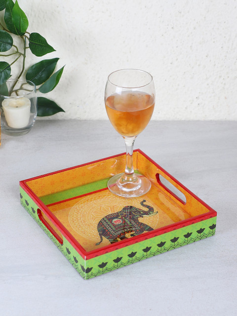 

RANGRAGE Orange & Green Printed Square Tray