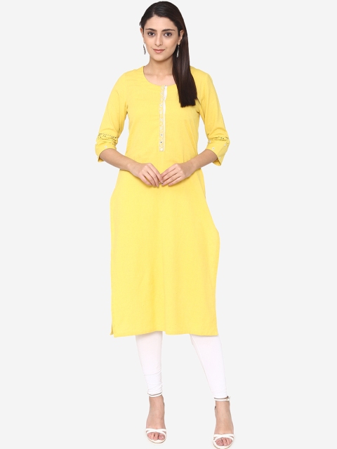 

Laabha Women Yellow Solid Straight Kurta