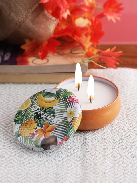 

Aapno Rajasthan Orange & White Printed Pleasant Scented Candle With Lid