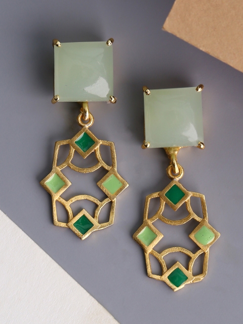 

Shoshaa Sea Green & Gold-Plated Geometric Drop Earrings