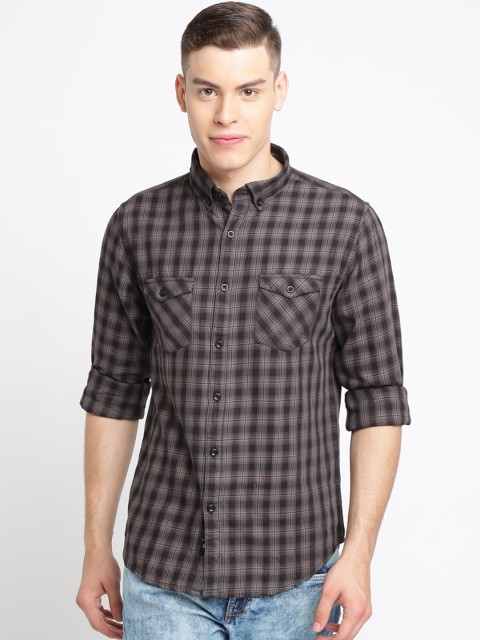 

TED HARBOR Men Mauve & Green Slim Fit Checked Casual Shirt