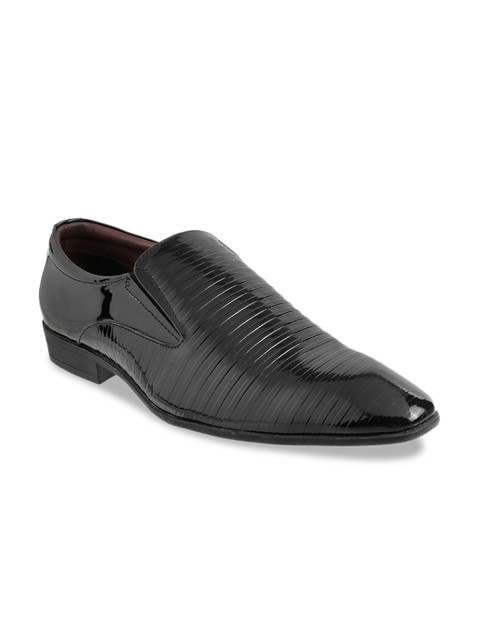

Metro Men Black Textured Leather Formal Slip-Ons