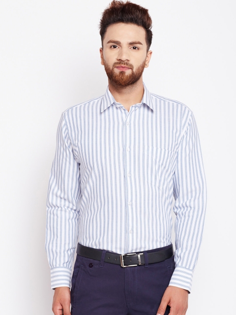 

Hancock Men White & Blue Regular Fit Striped Formal Shirt