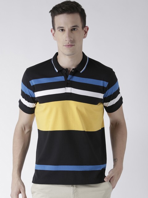 

Club York Men Black & Yellow Striped Polo Collar T-shirt