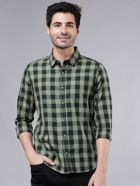

Ecko Unltd Men Olive Green & Black Slim Fit Checked Casual Shirt