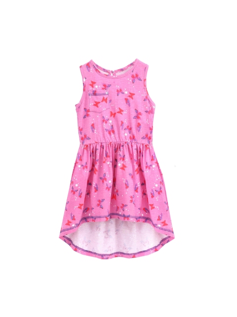 

KiddoPanti Girls Pink & Red Butterfly Printed Fit and Flare Dress