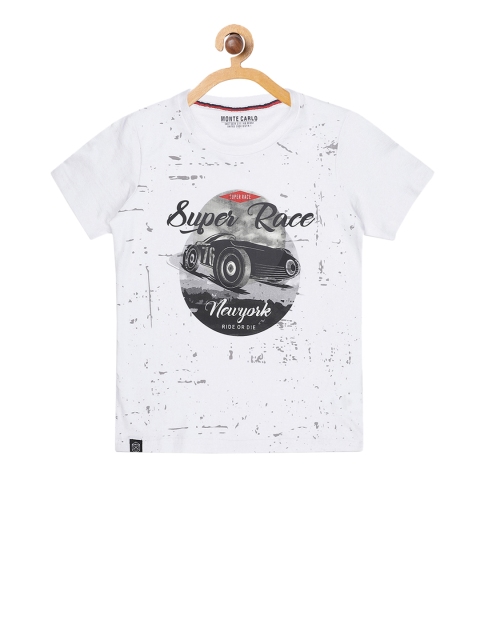 

Monte Carlo Boys White & Grey Printed Round Neck T-shirt