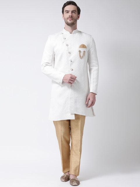 

SG RAJASAHAB Men Cream-Coloured & Brown Silk Sherwani Set