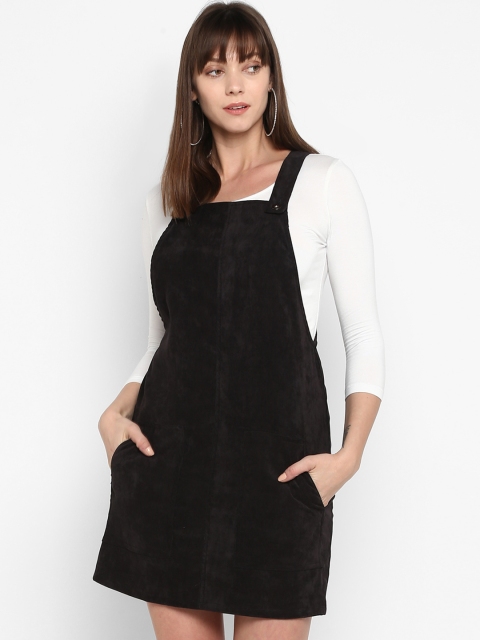 

FOSH Women Charcoal Grey Solid Pinafore Dress