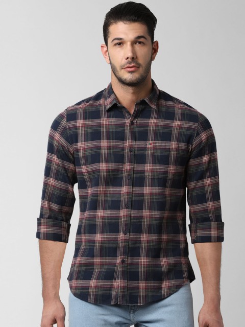 

Peter England Casuals Men Navy Blue & Red Slim Fit Checked Casual Shirt