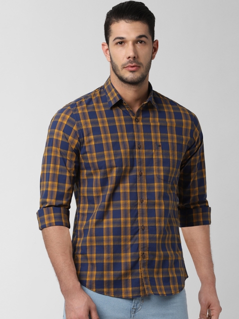 

Peter England Casuals Men Navy Blue & Yellow Slim Fit Checked Casual Shirt