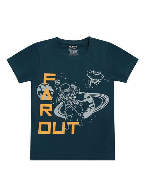 

AUDAZ Boys Green Printed Round Neck Pure Cotton T-shirt