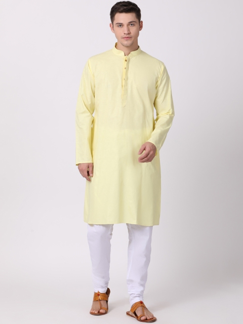 TABARD Men Yellow & White Solid Kurta with Churidar