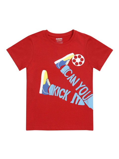 

AUDAZ Boys Red Printed Round Neck Pure Cotton T-shirt