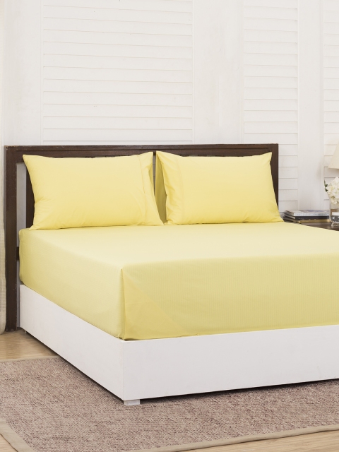 

MASPAR Yellow Solid 200 TC Cotton 1 Queen Bedsheet with 2 Pillow Covers