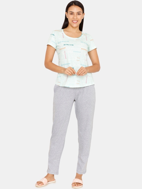 

Zivame Women Green & Grey Printed Night Suit ZI607W