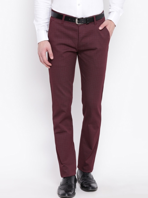 

Hancock Men Maroon Slim Fit Checked Formal Trousers