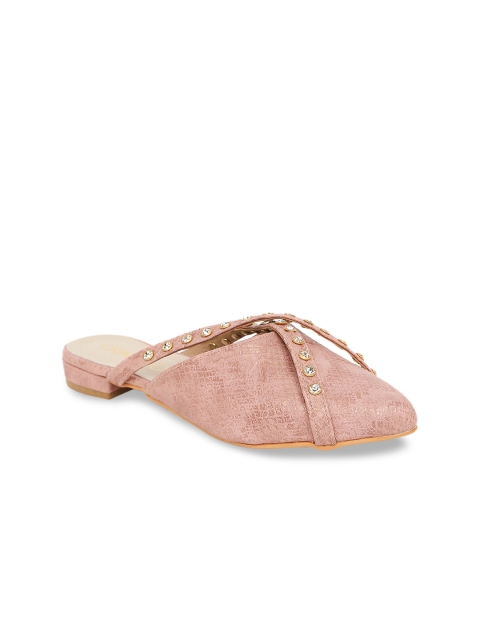 

CHINI C Women Pink Embellished Leather Mules