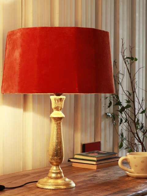 

Grated Ginger Orange & Gold-Toned Solid Bedside Table Lamp with Shade