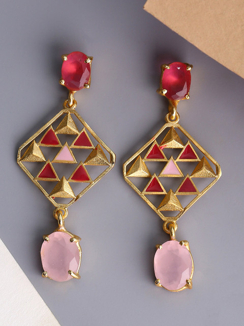 

Shoshaa Pink Gold Plated Contemporary Drop Earrings