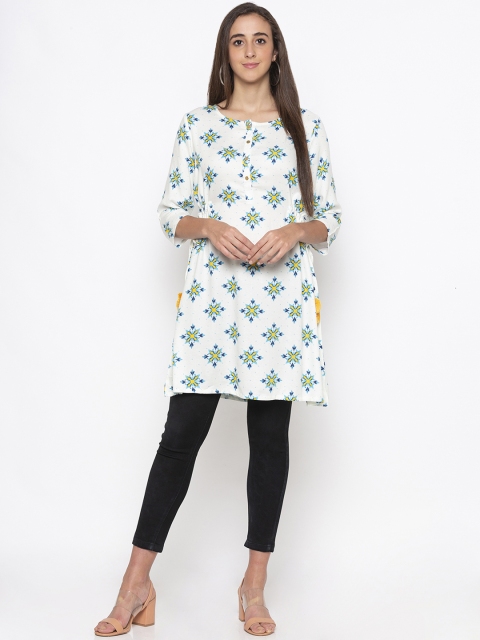 

Globus Women's White & Green Printed Tunic