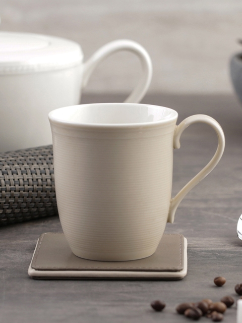 

Pure Home and Living Set of 6 Beige Textured Ceramic Rhythm Latte Mugs