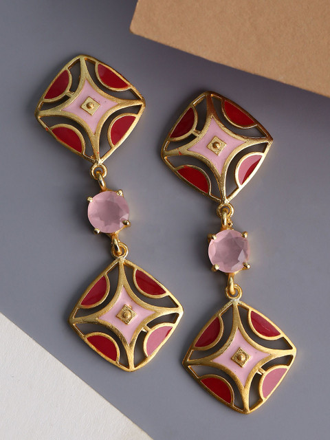 

Shoshaa Pink Gold Plated Contemporary Drop Earrings