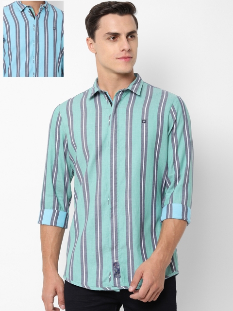 

Allen Solly Sport Men Green Grey Regular Fit Striped Casual Shirt
