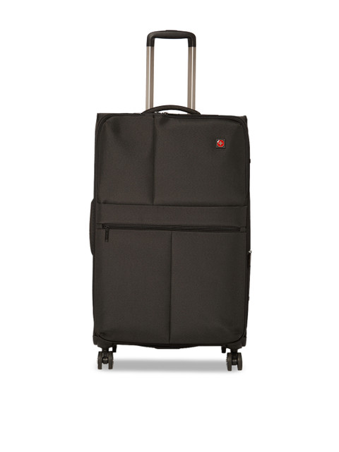 

SWISS BRAND Unisex Black Solid Vevey 360-Degree Rotation Soft-Sided Large Trolley Suitcase