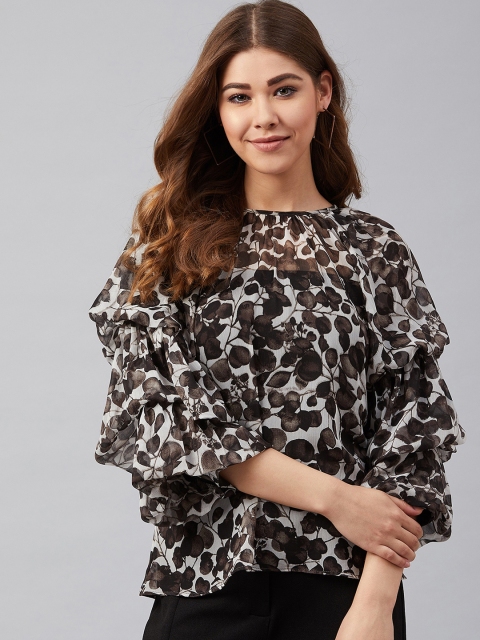 

Femella Women White & Grey Printed A-Line Top