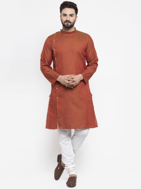 

KLOTTHE Men Rust Red Woven Design Straight Kurta