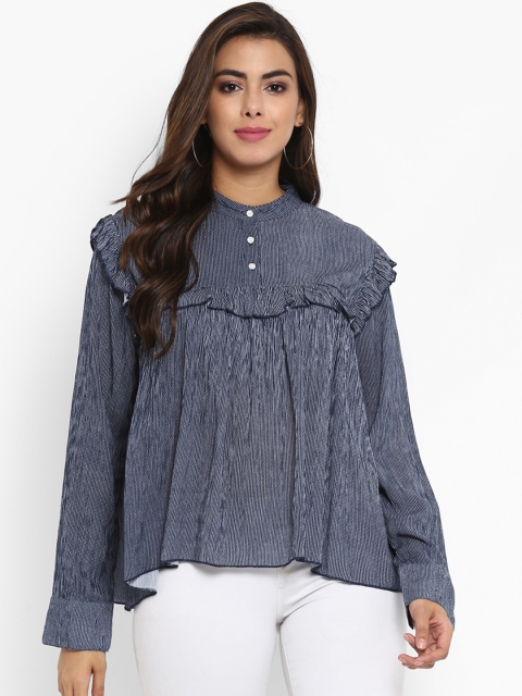 

Aditi Wasan Women Blue Striped A-Line Top