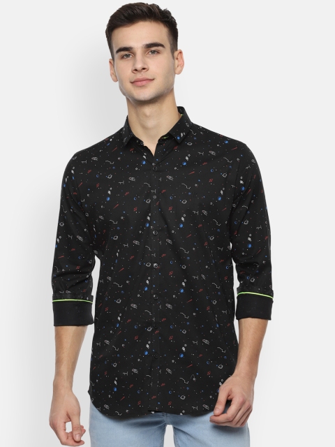 

V Dot Men Black & White Skinny Fit Printed Casual Shirt