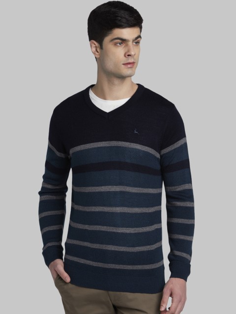 

Parx Men Green And Grey Striped Sweater Vest Sweater